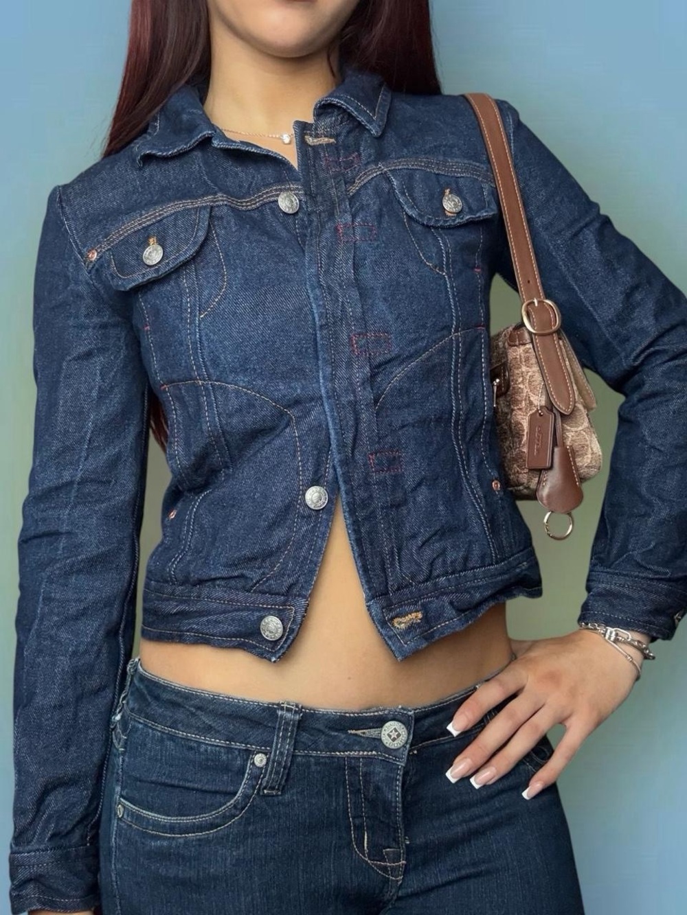 BCBGMaxAzria Dark Blue Y2K Denim Jean Jacket